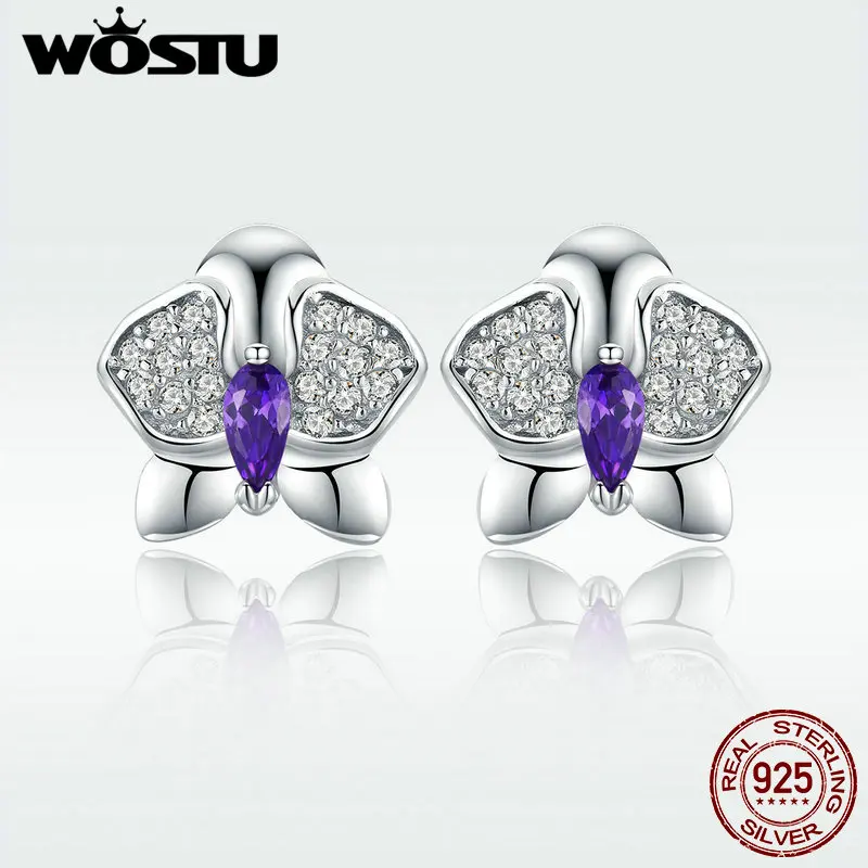 WOSTU, Новое поступление, 925 пробы, серебро, Бабочка, маленькие серьги, серебро, прозрачный CZ, серьги-гвоздики для женщин, роскошные 925, ювелирное изделие, DAE036