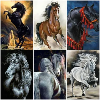 

Huacan Full Square Diamond Mosaic Horse Pictures By Rhinestones Diamond Painting Animals Cross Stitch Diamond Embroidery