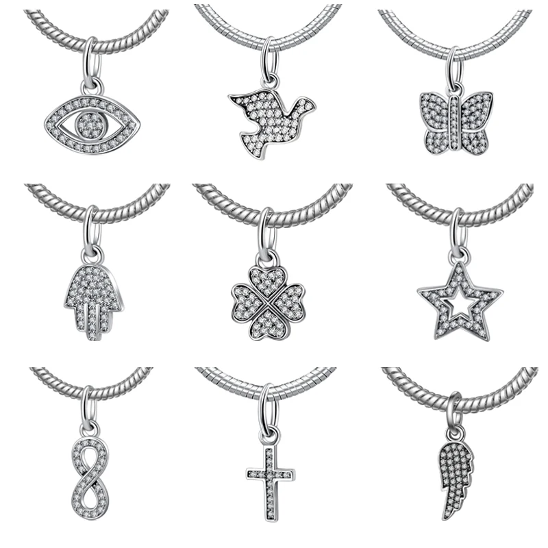

Authentic 100% 925 Sterling Silver Bead Charm Star Cross Micro-pave Full Crystal Pendant Beads Fit Pandora Bracelets & Bangles