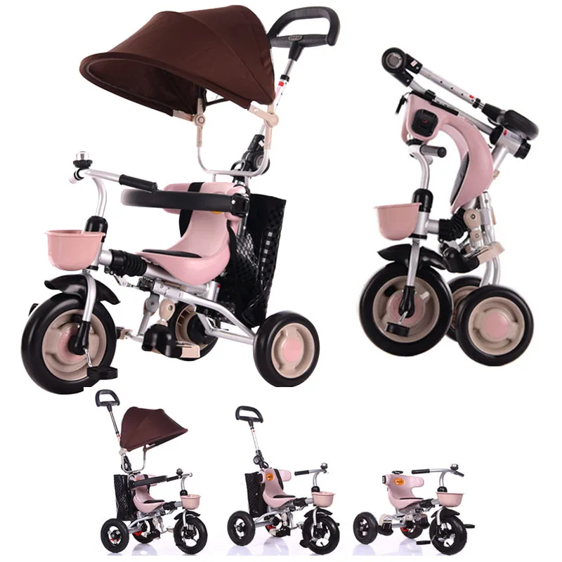 Goedkoop Opvouwbare Peuter Kind Staal Driewieler Kinderwagen Fiets Fiets Paraplu Winkelwagen Lichtgewicht Kind Drie Wielen Kinderwagen 1 ~ 4Y