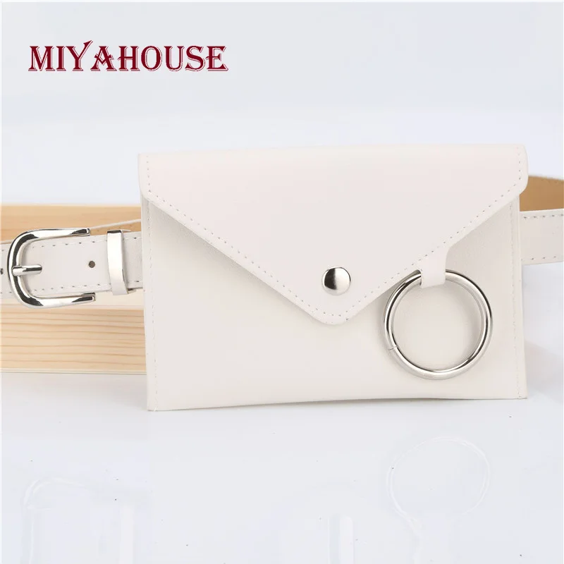 Miyahouse Female Waist Bag Solid Color Women Belt Bags White PU Leather ...
