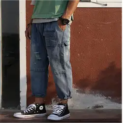 Babbytoro мужские джинсы 2019 карго Широкий свободный лодыжки длина рваные синие джинсы из денима плюс размер 2XL брюки большого размера