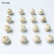 10pcs Samak Wood Teether Beads Laser Engraved 20MM Food Grade Wooden Teething Necklace Chew Beads For Baby Teether DIY Bracelets