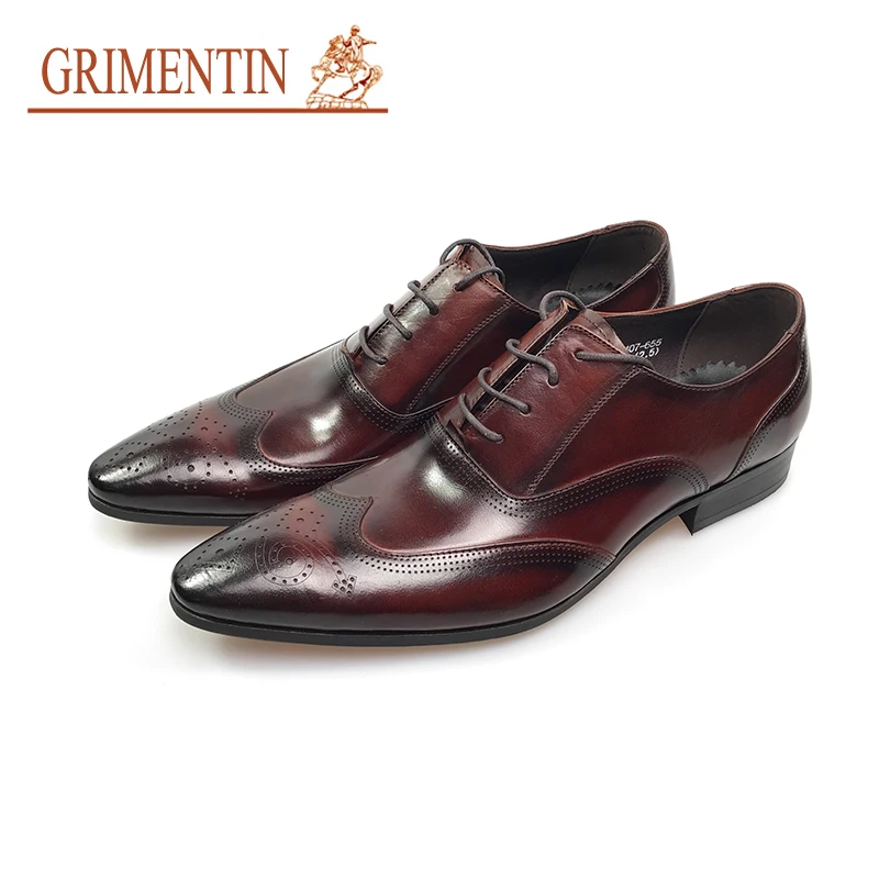 Мужская обувь из натуральной кожи GRIMENTIN черная или красная деловая на шнуровке 2019