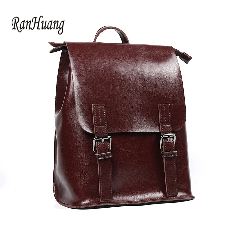 

RanHuang New 2018 Women Genuine Leather Backpack Preppy Style Teenage Girls School Bags Wax Oil Skin Rucksacks mochila feminina