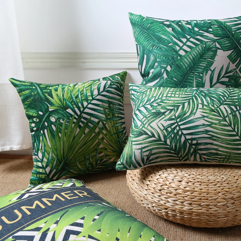 Tropical Green Botanical Garden Leaf Pillow Cover Cushion