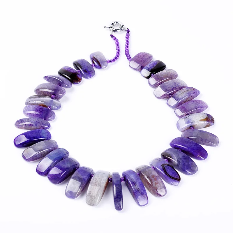 Высокое качество Новая мода Half-Moon Форма многоцветный из натурального агата камень Бусины полудрагоценный камень башня на цепочке Женское Ожерелье - Окраска металла: purple