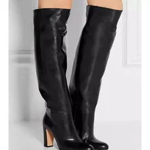 Черные кожаные высокие сапоги в сдержанном стиле; женские сапоги до колена на квадратном каблуке; Новейшая модная женская обувь; сезон осень-зима; вечерние модельные туфли