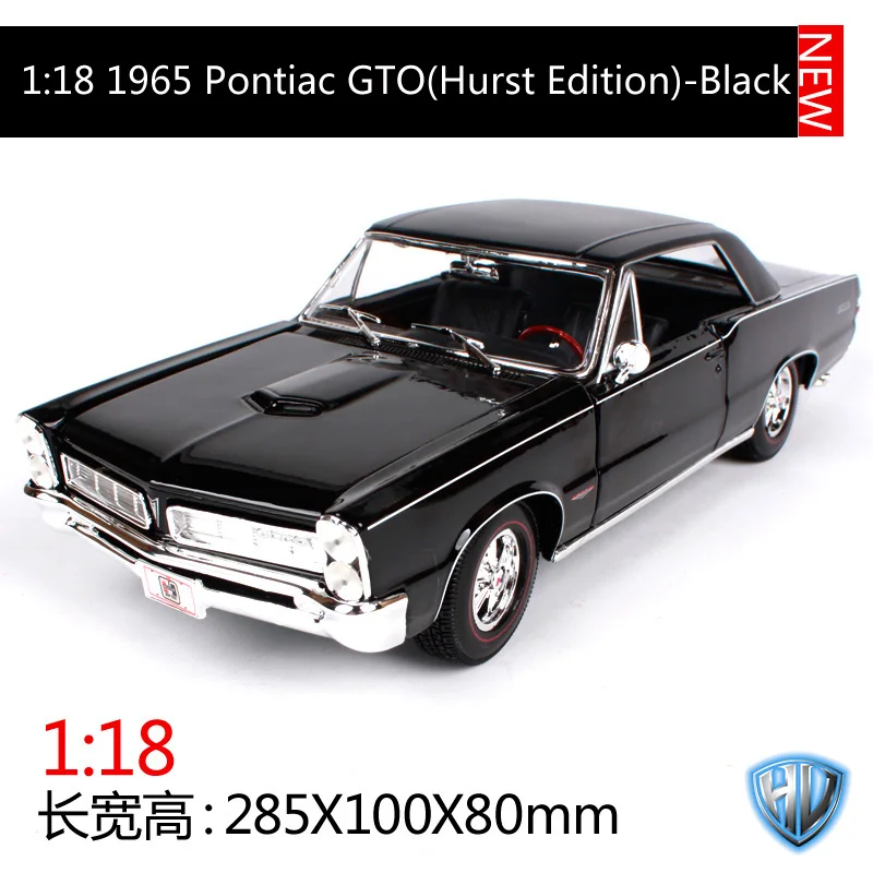 Maisto 1:18 1965 pontiac gto hurst, литая машина 285*100*80, Классическая Роскошная Черная мужская модель автомобиля, автомобильный коллективный выпуск 31885 - Цвет: black car model