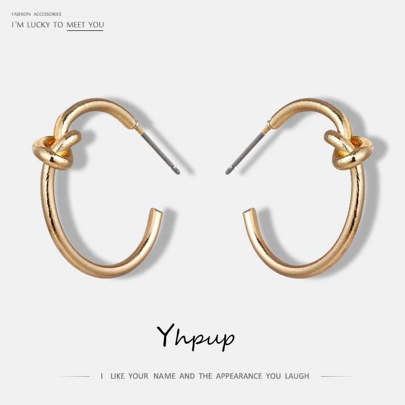 

Yhpup Fashion Geometric Gold Metal Stud Earrings Charm Korean Simple Tie Earring For Women Party Pendientes Orecchini Donna Gift