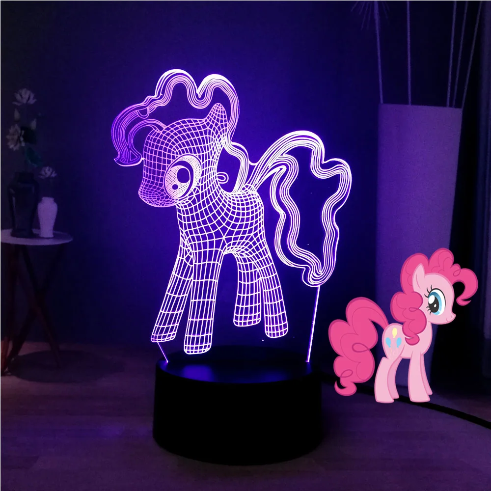 3D оптическая настольная лампа My Little Pony с изображением героев мультфильмов, земляных пони, PinkiePie, светодиодный ночной Светильник для сна, милая улыбка, подарок на день рождения для детей