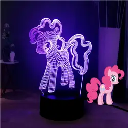 3D светодиодный Мультфильм PonyGirl Единорог иллюзия RGB настроение USB акриловые прикроватная комнаты ночник детский девушка Праздник подарок