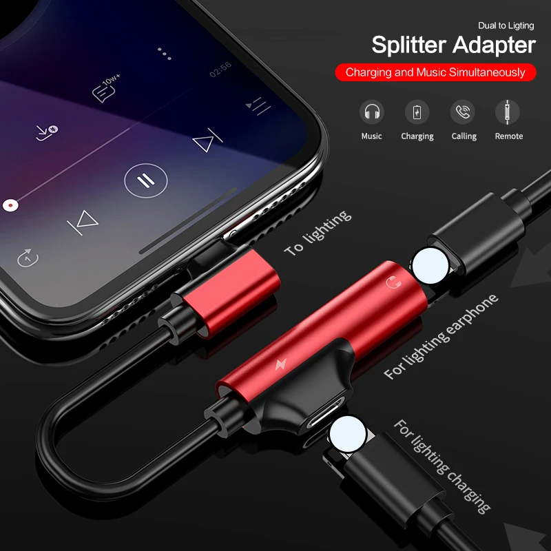 

Fast Charging Audio Charger Adapter 2 in 1 Audio Adapter For iPhone XS MAX XR X 7 8 Plus Lightning to 3.5mm Earphone Spliter