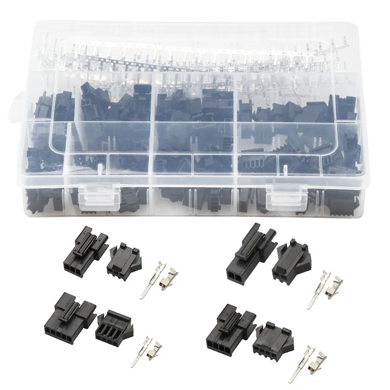 

YT 600PCS Pin Terminal Wire Connectors Jumper Pin Housing Header Crimp Adapters With Hook Kit Black Sliver Male Female Connector