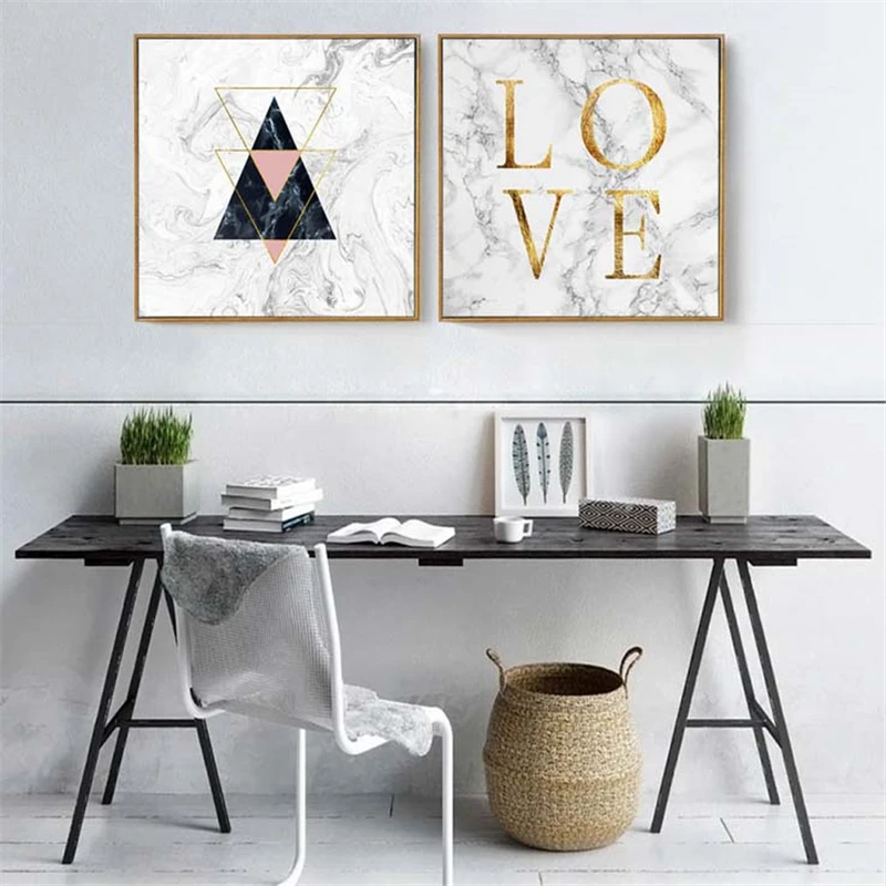 Nordic Gray Marble Pattern Abstract Geometric Love English Alphabet Canvas Painting Poster Living Room Wall Pictures Decoration | Дом и сад