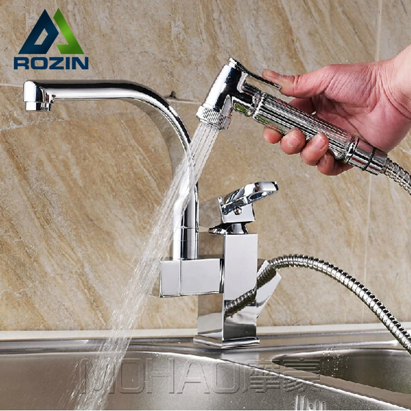New Wholesale And Retail Dual Spout Pull Out Kitchen Faucets Deck Mounted Sprayer Kitchen Taps