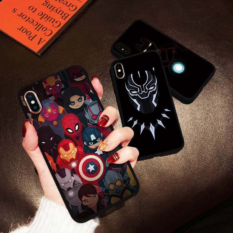 

Marvel Avengers Case For iPhone X XR XS Max Black Silicone Coque For iPhone 8 7 6 6S Plus 5 5S SE Soft TPU For iPhone XS Fundas