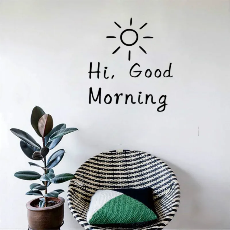 Hai Selamat Pagi Malam Inggris Stiker Dinding Nordic Angin Ins Stiker Bedroom Study Emas Hitam Wall Stickers Aliexpress