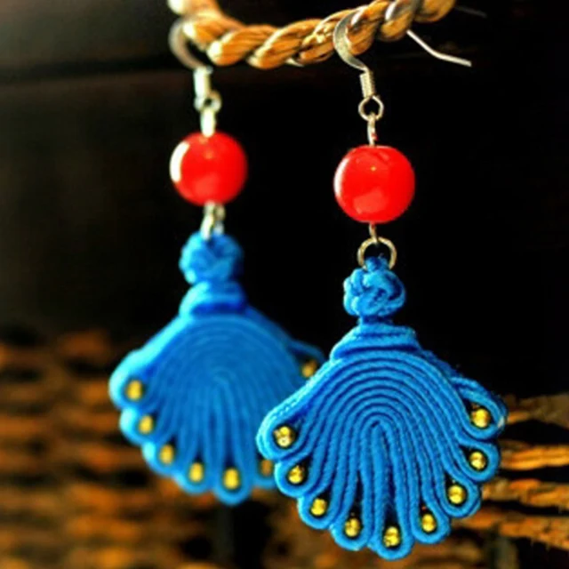 Handmade Fabric Statement Peacock Dangle Earrings New Original Ethnic