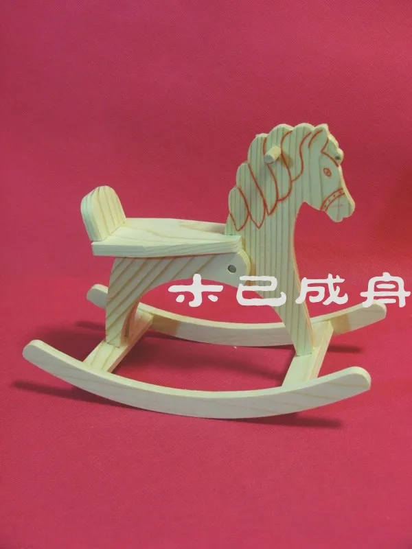 1 6 BJD Doll rocking horse hand assembled DIY wooden 3D Trojan rocking horse toy ornaments