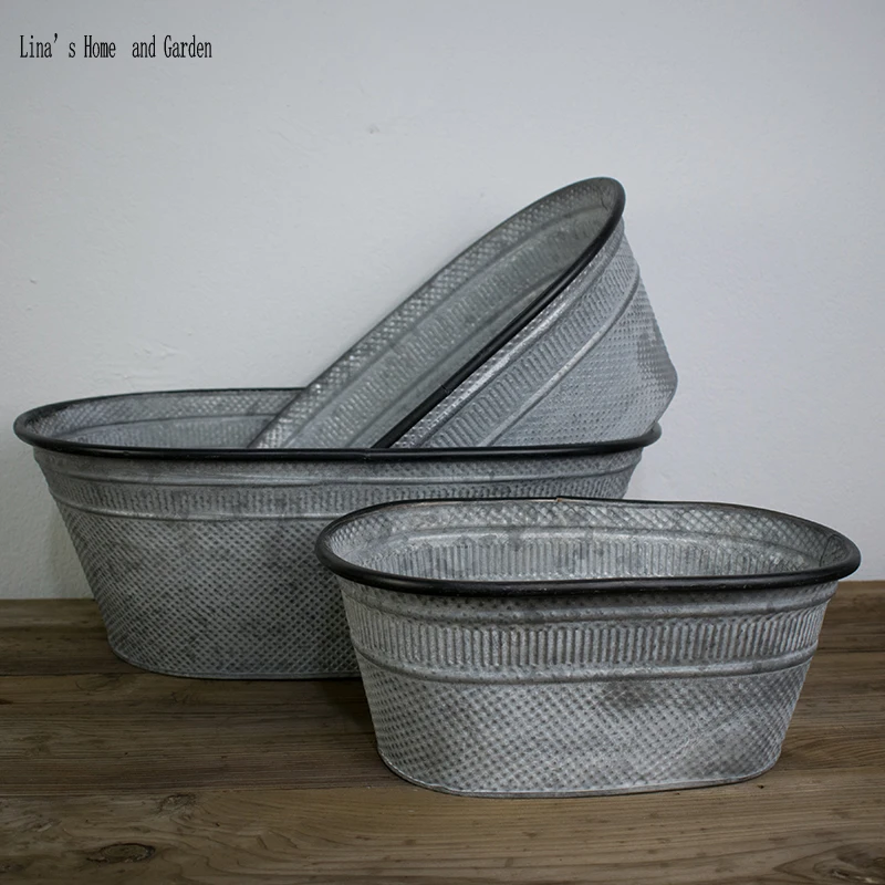 

Set of 3 pieces handmade Rustic zinc basin vintage French country decor