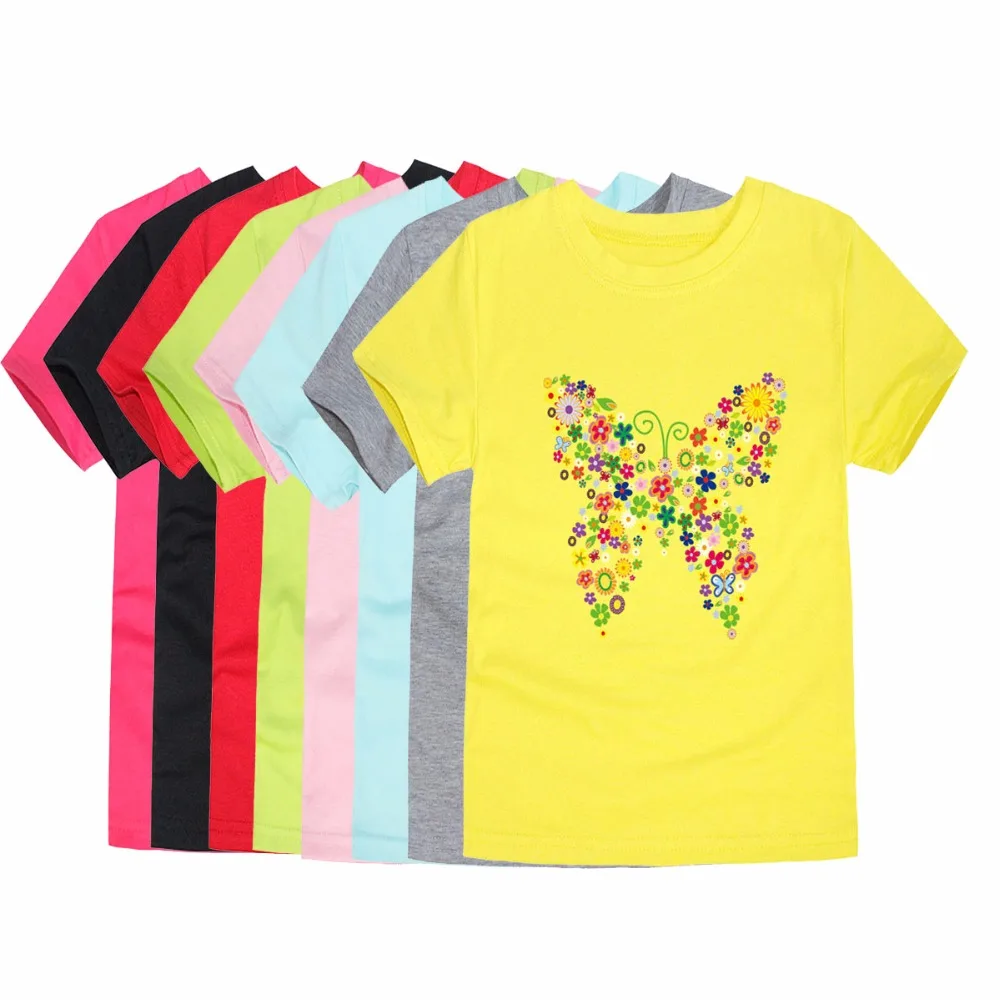 

2018 Summer Brand New Baby Girls T Shirts Kids Butterfly Flower T Shirts Children Floral Summer Tops for Girl Tshirt Girl