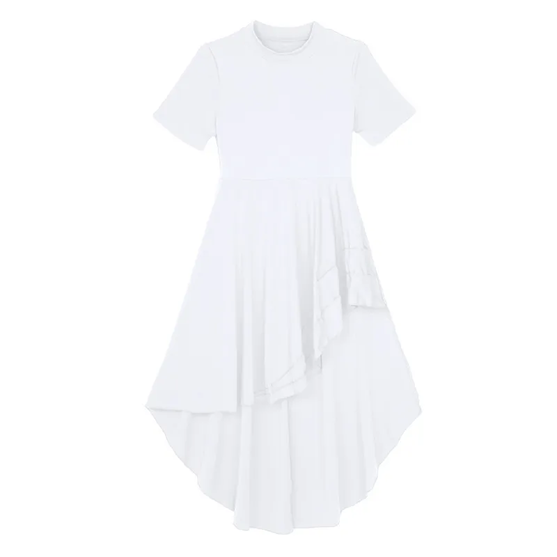 womens ruffle high low asymmetrical short sleeve bodycon tops blouse shirt dress