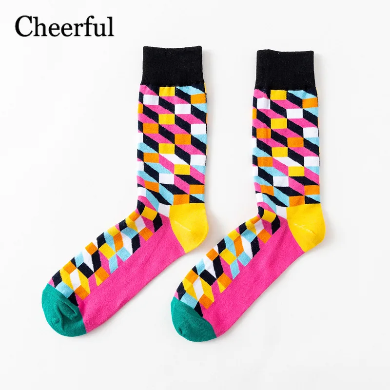 2019 Новый модный тренд Happy Socks Алмаз клетчатый Цвет ful рождественские носки