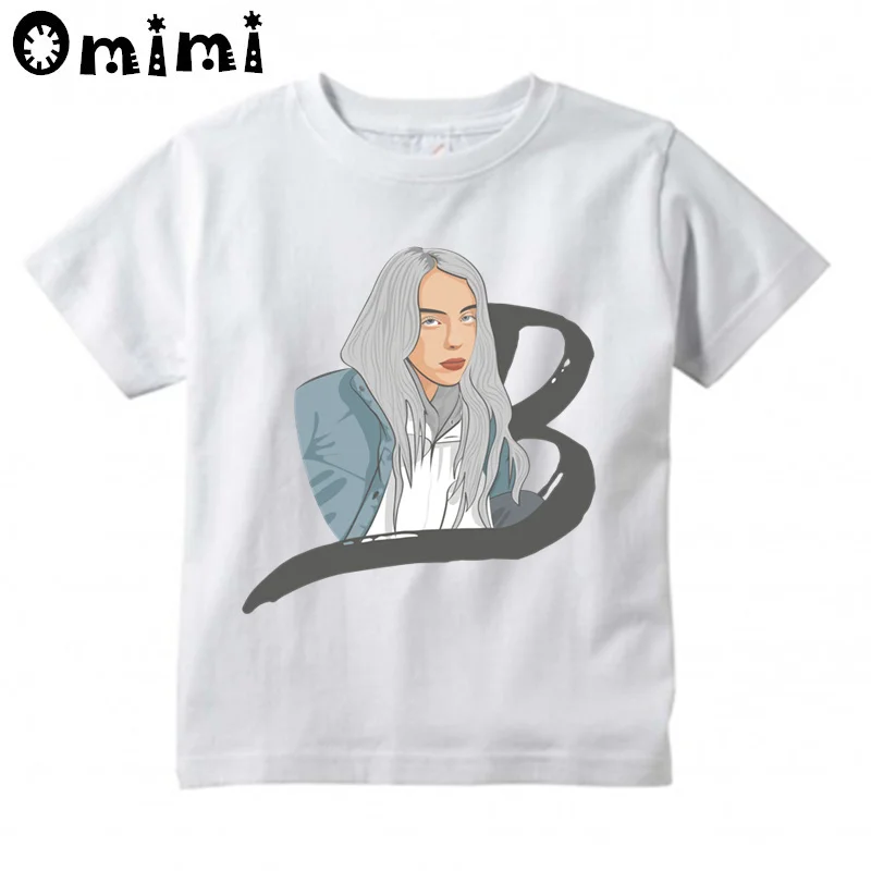 Billie Eilish/футболка уличная одежда в стиле хип-хоп для мальчиков и девочек, повседневная крутая футболка с короткими рукавами детские Забавные футболки с графикой, топы, ooo4569 - Цвет: whiteD