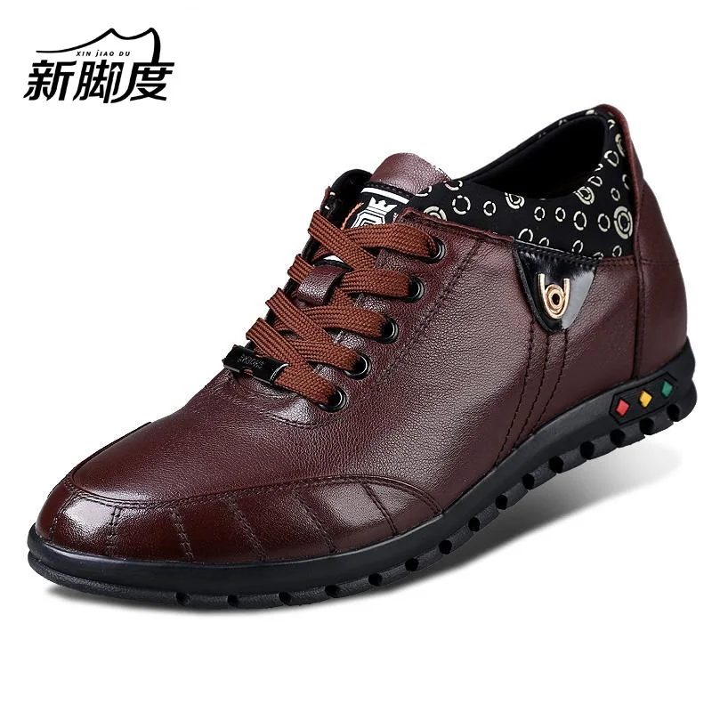 

X1361 Fashion Casual Calf Leather Sneakers Heightening Elevated Sport Shoes with Hidden Heels Grown Man Taller 6CM Invisibly