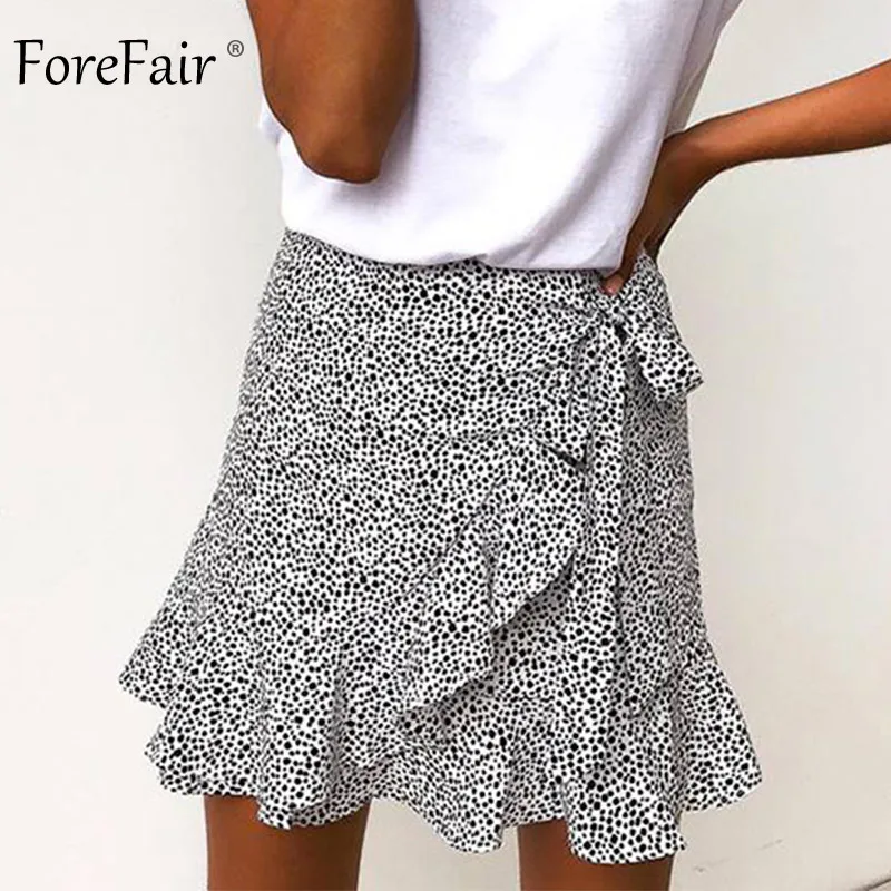 

Forefair Floral Mini Skirt High Waist Lace Up Sexy Short Beach Casual Boho Retro Print A Line Ruffle Skirt Women Summer