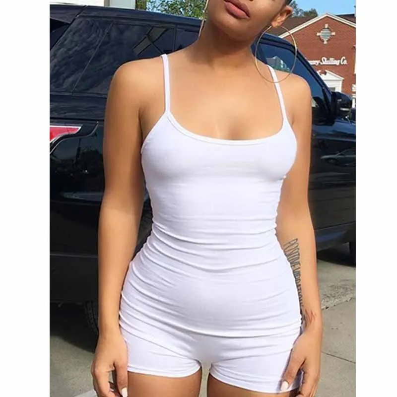 White Leotard Sexy Spaghetti Strap Bodycon Playsuits Casual Fitness Summer Skinny Rompers Jumpsuits Women Body Stretchy Shorts (5)