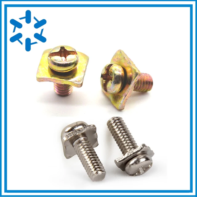 50pcs/lot Terminal block screw sems pan head with square washer M4*7