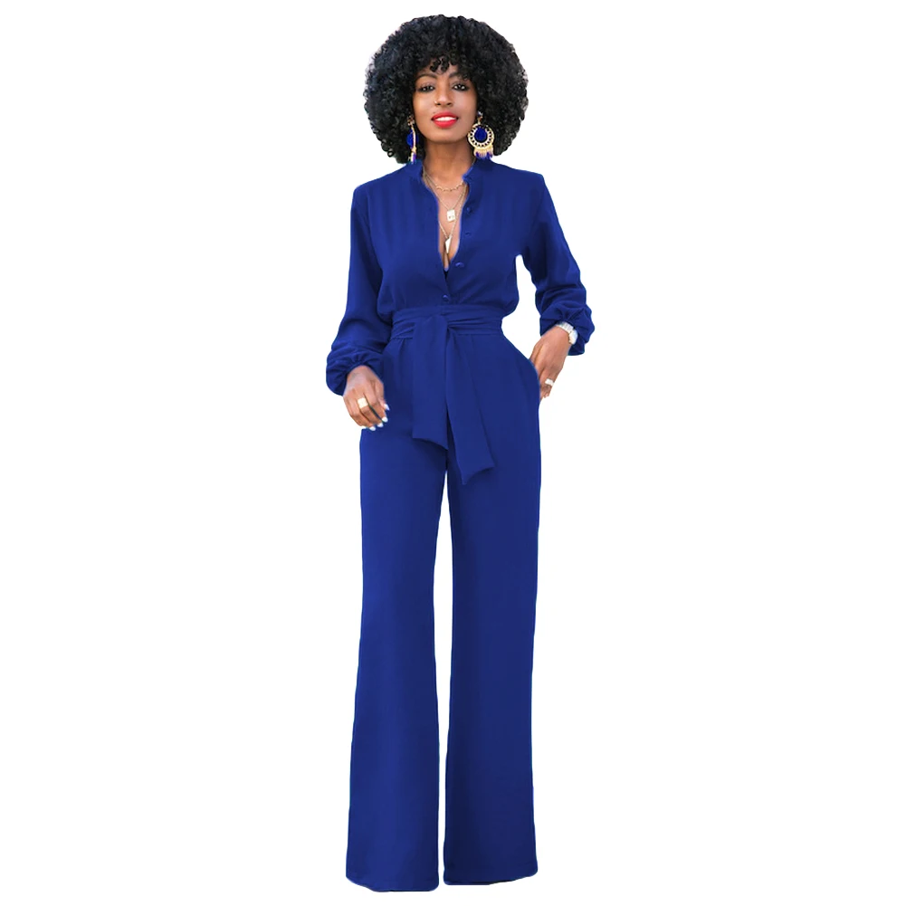 Buy New Women Jumpsuit Solid Color Stand Collar Long