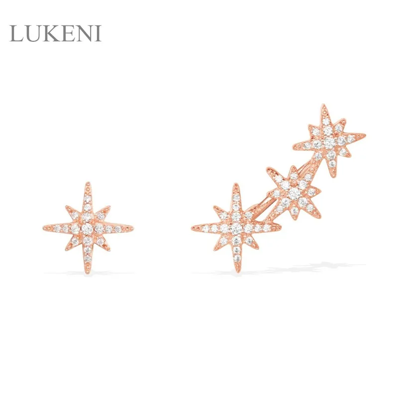 

LUKENI New Design Personality Fashion Women S925 Sterling Silver Inlay Zircon M Word Asymmetric Stud Earrings Jewelry