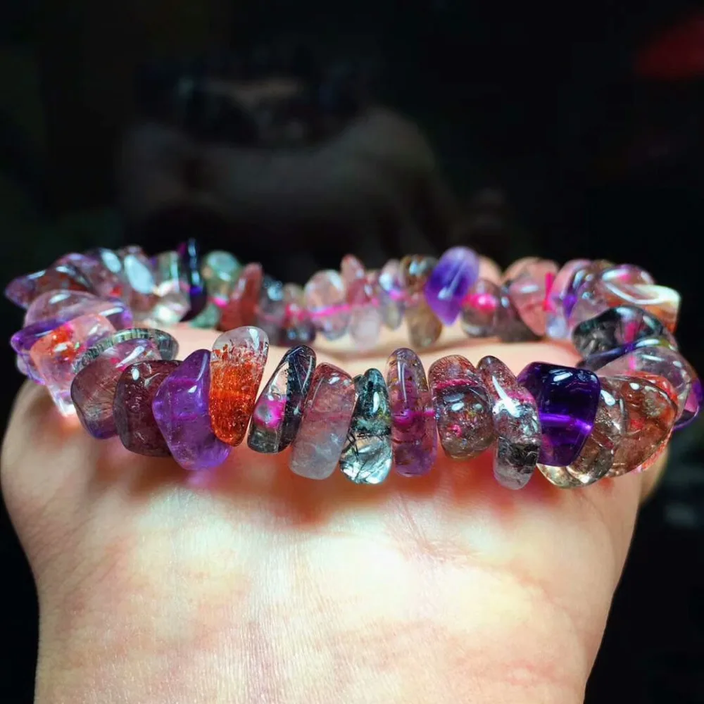 High Quality Natural Super Seven Lepidocrocite Quartz Crystal Irregular Beads Bracelet Stretch Healing Stone AAAAA | Украшения и