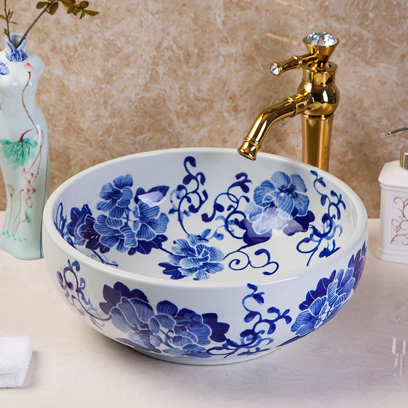 Us 239 8 Blue And White Chinese Countertop Basin Sink Handmade Ceramic Bathroom Vessel Sinks Vanities Decorative Art Wash Basin In Bathroom Sinks