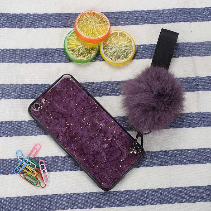 

Marbled Round for iPhone 7 Cases Shiny Diamond Stand Fox Fur Ball Soft for iPhone X XS MAX XR 6 7 8 Plus Cover Case