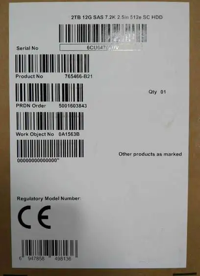 

100%New In box 3 year warranty 765466-B21 2TB SAS 2.5 7.2K 12GB 765873-001 Need more angles photos, please contact me