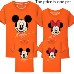 Jargazol Семейные комплекты рубашка наряды с Микки Маусом Минни печатных футболки мать и топы для дочек папа сын мама семейная одежда