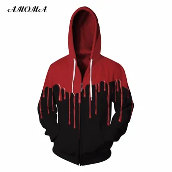 

AMOMA Unisex Realistic 3d Digital Print Pullover Zip Hoodie Sweatshirt BRed Paint