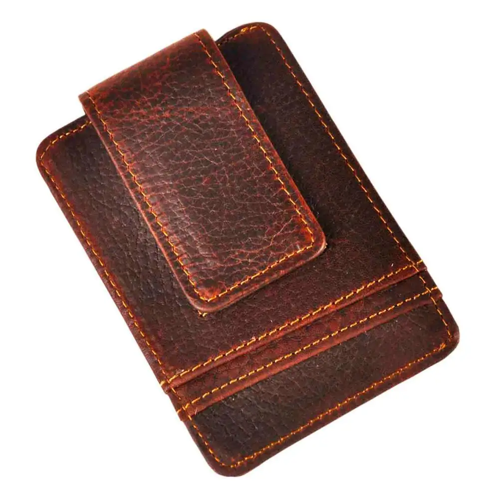 Мужской качественный кожаный Дизайнерский Модный тонкий кошелек для путешествий передний карман магнитный зажим для денег мини Чехол для карт кошелек для мужчин 1058-C - Цвет: dark brown 2