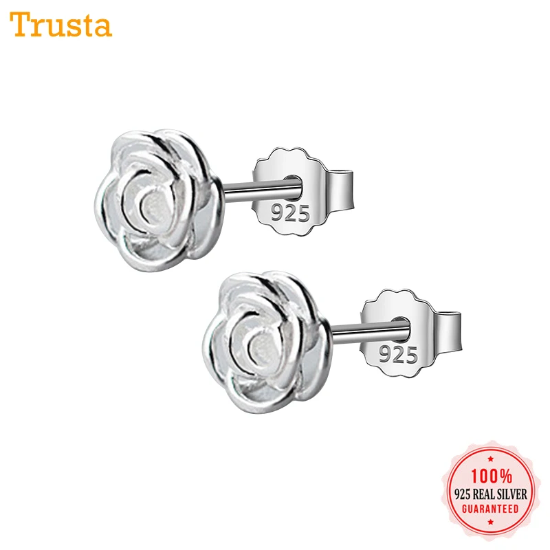 

Trustdavis 100% 925 Sterling Silver Jewelry Fashion Cute Small Rose Flower Stud Earrings For Women Daughter Girls Gift DA127