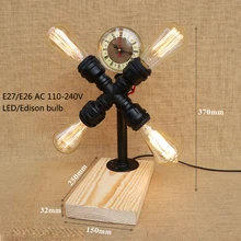 Индустриальный Лофт в винтажном стиле; из натурального дерева база стимпанк настольная лампа E27 свет современная настольная лампа для чтения для спальни мастерской бар