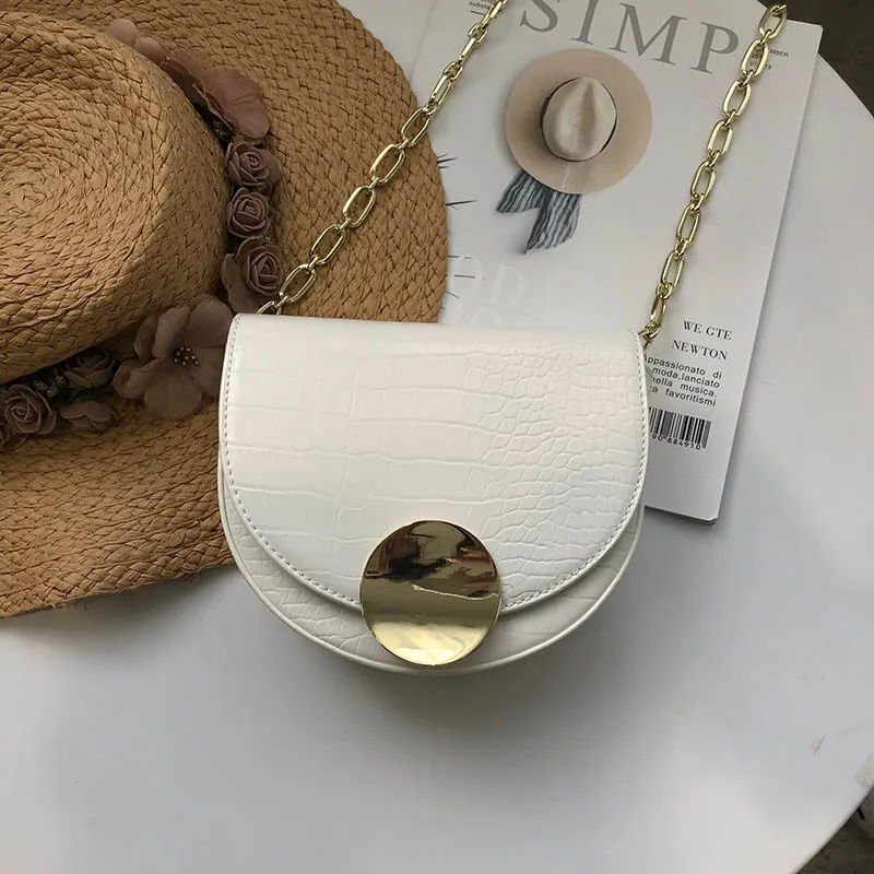 

2019 Crocodile Pattern Semi-circle Saddle Bag Simple Chain Shoulder Messenger Bags Clutch Purses