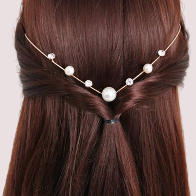 Back Hold Headband Crystal//Pearls Hairband Rhinestone Wedding Hair Accessories
