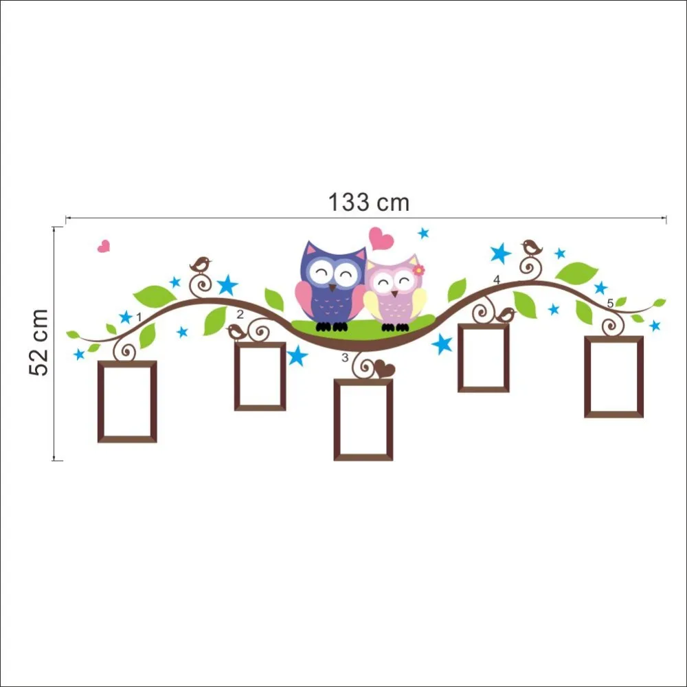 Совы фото наклейки на стену в раме украшение дома bedrrom наклейки на стену в виде животных Фреска Искусство гостиной мультфильм цветок лоза zooyoo1021