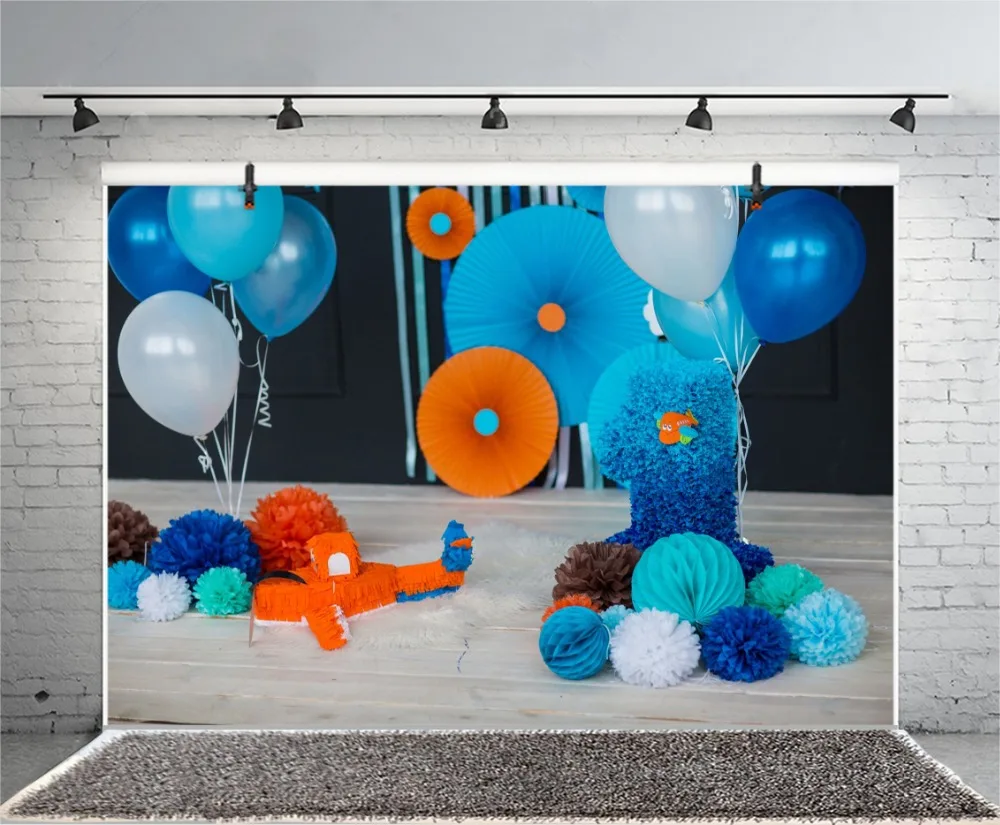 Laeacco Baby Boy 1st Birthday Party Plane Little Pilot Photography Background Customized Photographic Backdrop For Photo Studio