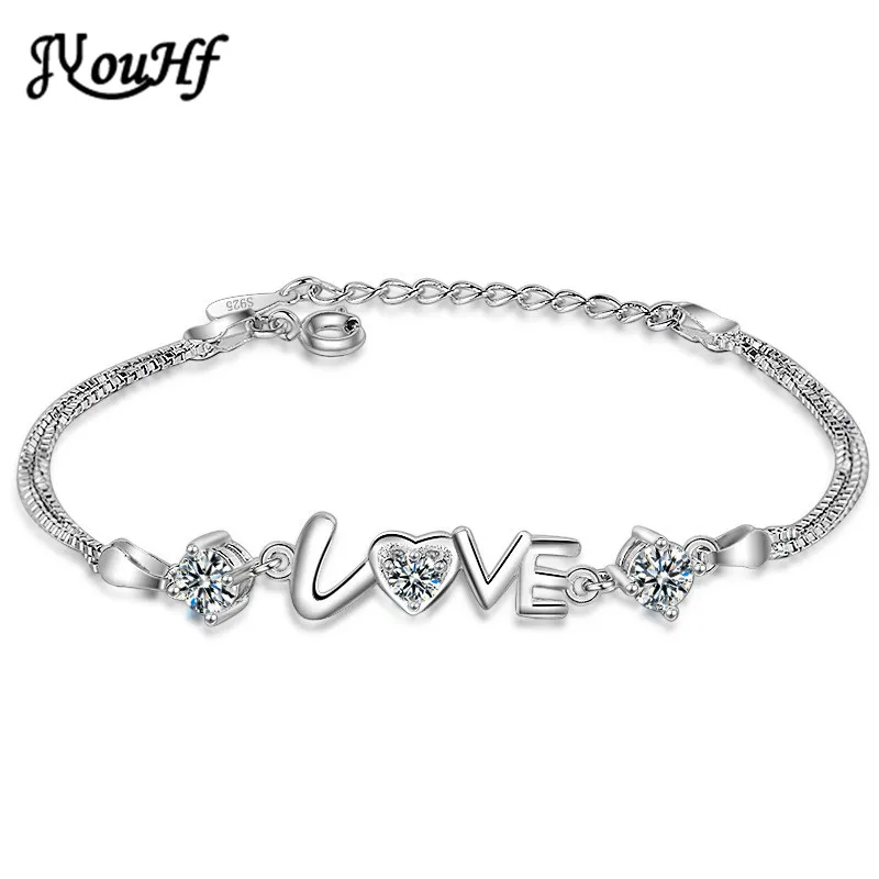 

JYouHF Lovely Women Bracelet Fashion Jewelry Simple Cute Love Letter Charms Mosaic Purple/White Crystal Bangles Bracelets Femme
