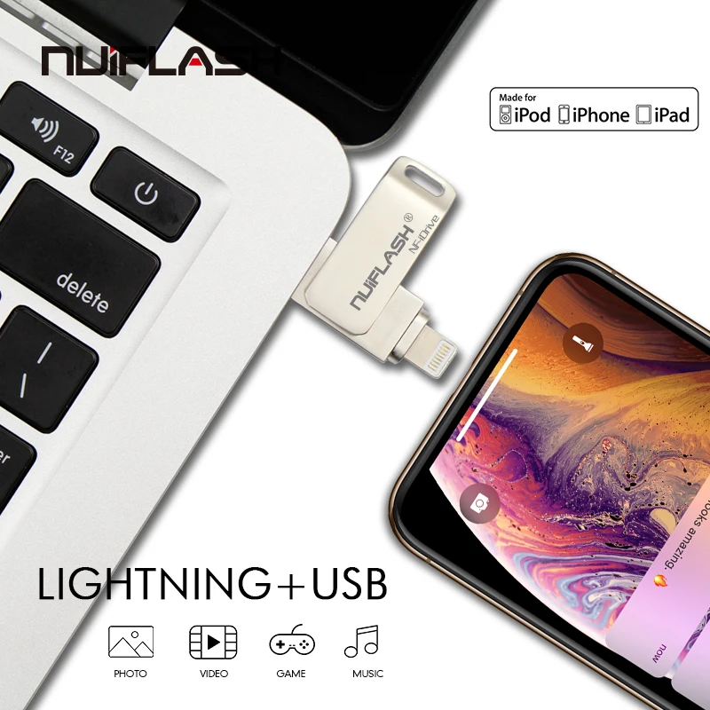 USB флэш-накопитель для iPhone X/8/7/7 Plus/6 Plus/6s/5/SE/ipad 2 в 1 флеш-накопитель 16 ГБ 32 ГБ 64 ГБ 128 ГБ флэш-накопитель usb Stick